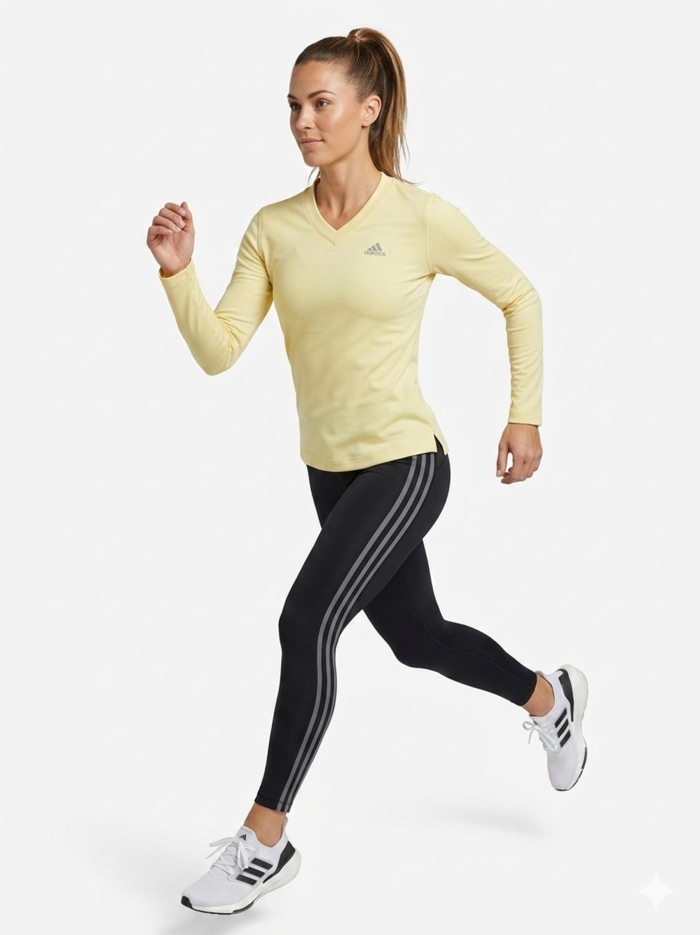 Adidas Womens Long Sleeve V Neck Active Shirt Yellow Size Small S